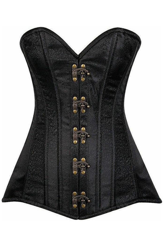daisy beachwear Top Drawer Black Brocade Steel Boned Corset w/Clasp Closure