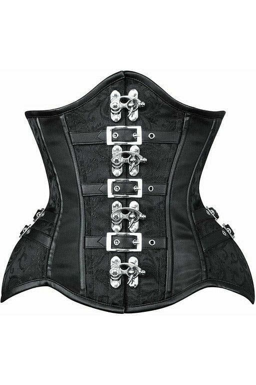 daisy beachwear Top Drawer Black Brocade Steel Boned Underbust Corset w/Buckles