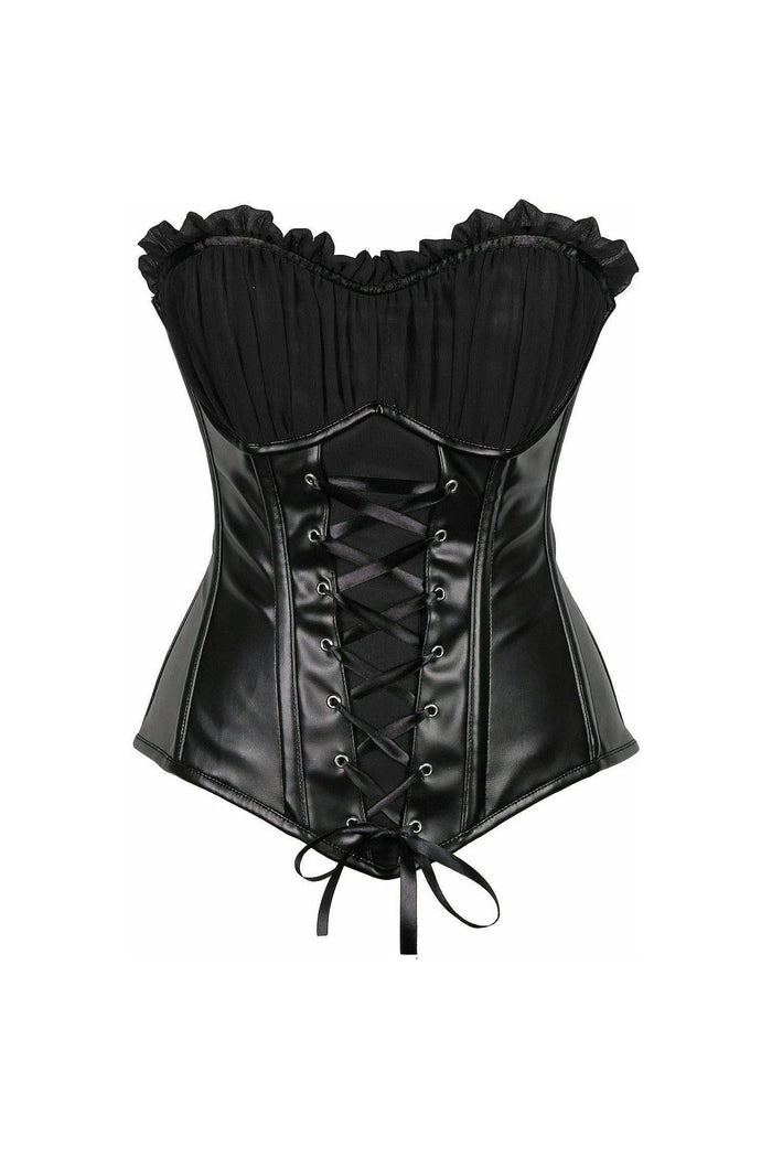 daisy beachwear Top Drawer Black Faux Leather Lace-Up Steel Boned Corset