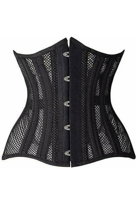 daisy beachwear Top Drawer Black Fishnet Double Steel Boned Curvy Cut Waist Cincher Corset