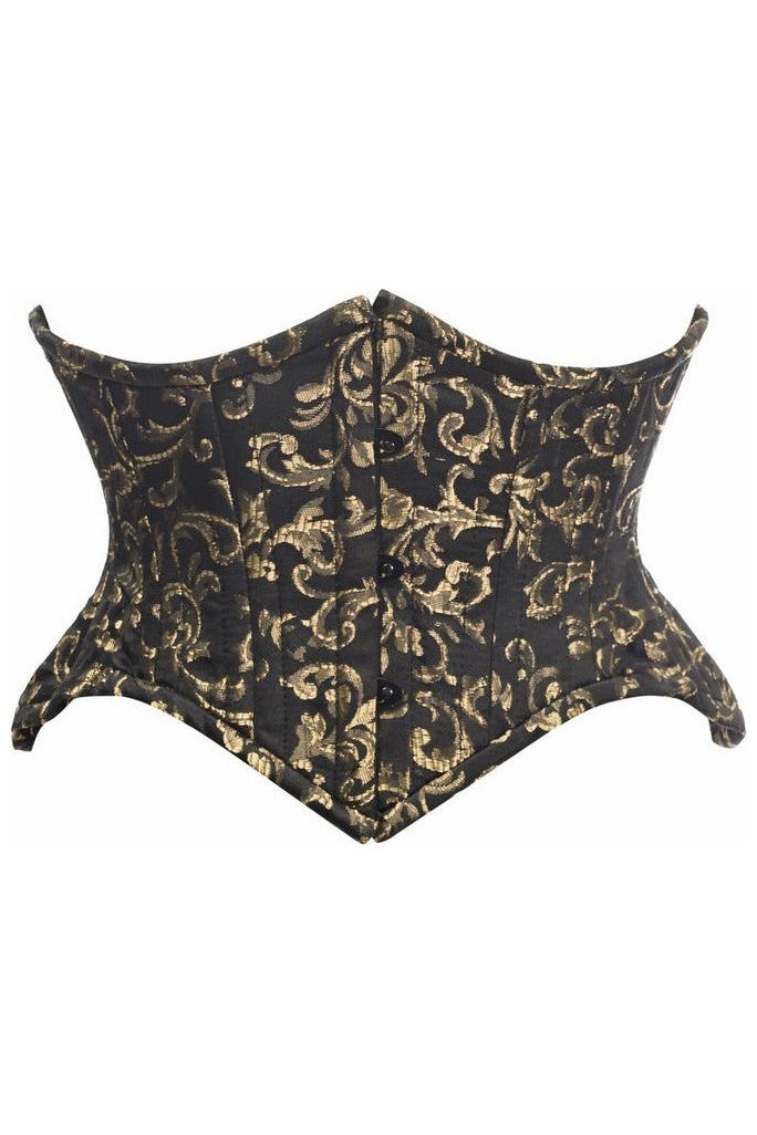 daisy beachwear Top Drawer Black/Gold Brocade Double Steel Boned Mini Cincher Corset