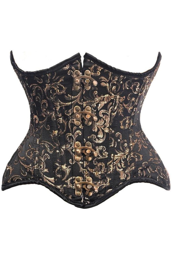 daisy beachwear Top Drawer Black/Gold Brocade Double Steel Boned Under Bust Corset