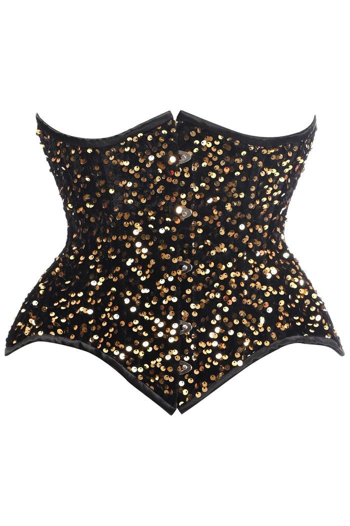 daisy beachwear Top Drawer Black/Gold Sequin Steel Boned Underbust Cincher Corset