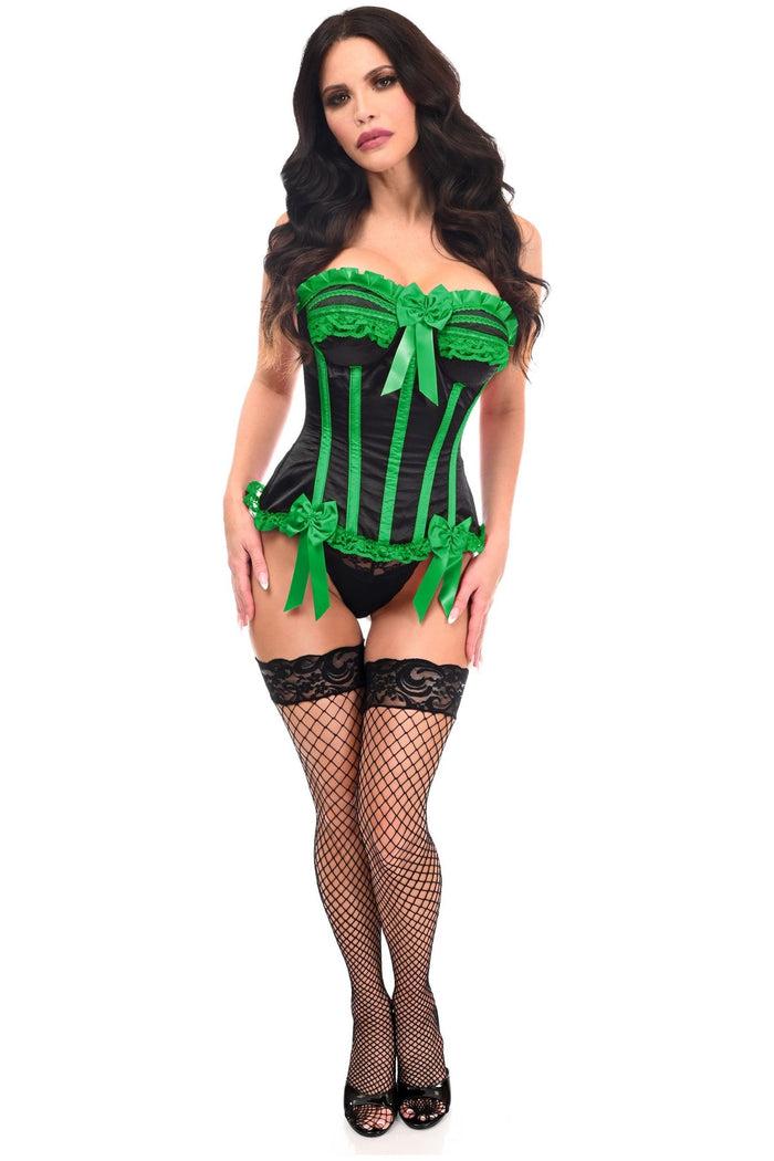 Daisy Beachwear Top Drawer Black/Green Satin Steel Boned Burlesque Corset