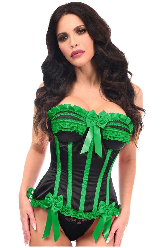 Daisy Beachwear Top Drawer Black/Green Satin Steel Boned Burlesque Corset