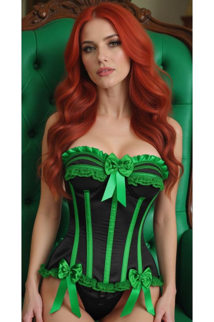 daisy beachwear Top Drawer Black/Green Satin Steel Boned Burlesque Corset