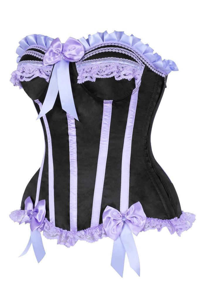 Daisy Beachwear Top Drawer Black/Lavender Satin Steel Boned Burlesque Corset