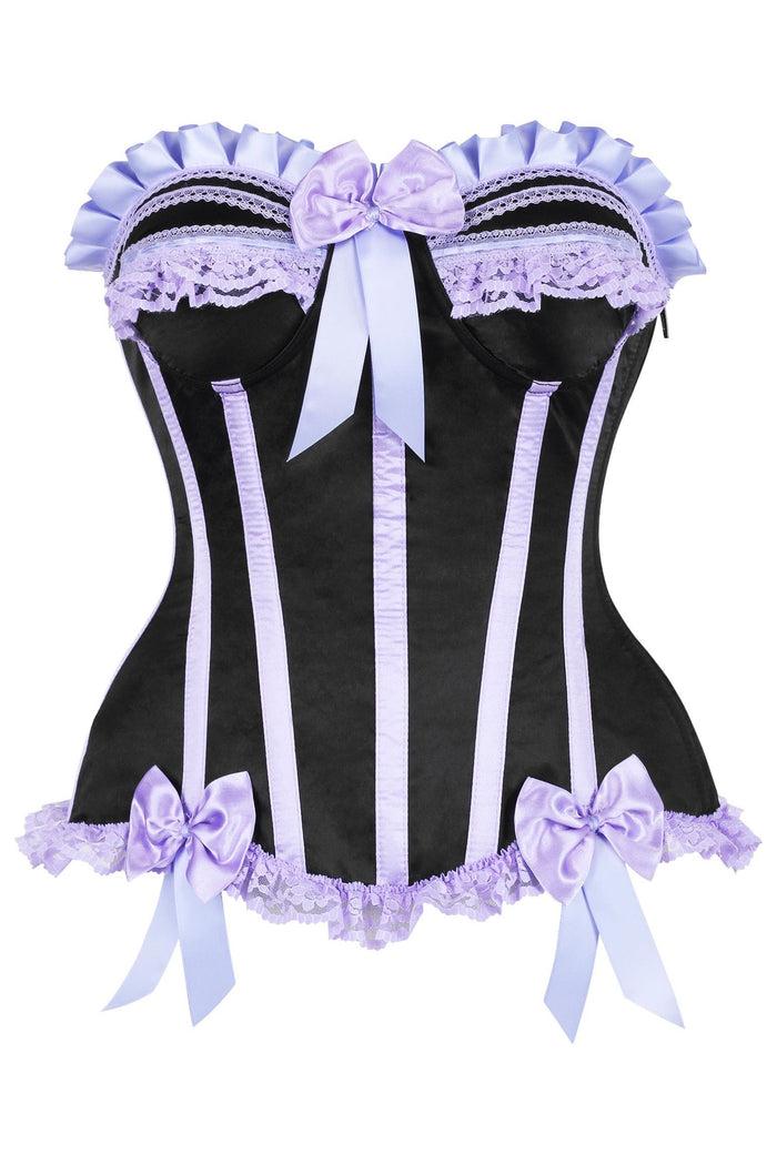 daisy beachwear Top Drawer Black/Lavender Satin Steel Boned Burlesque Corset