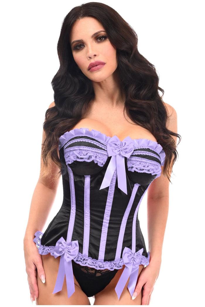 Daisy Beachwear Top Drawer Black/Lavender Satin Steel Boned Burlesque Corset