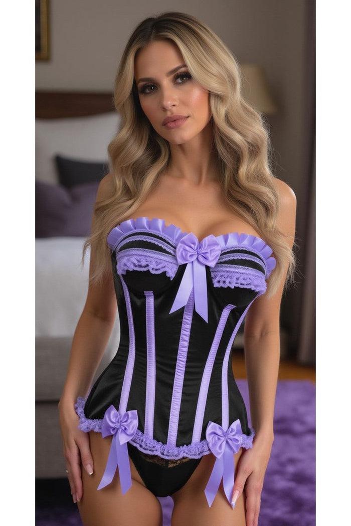 daisy beachwear Top Drawer Black/Lavender Satin Steel Boned Burlesque Corset