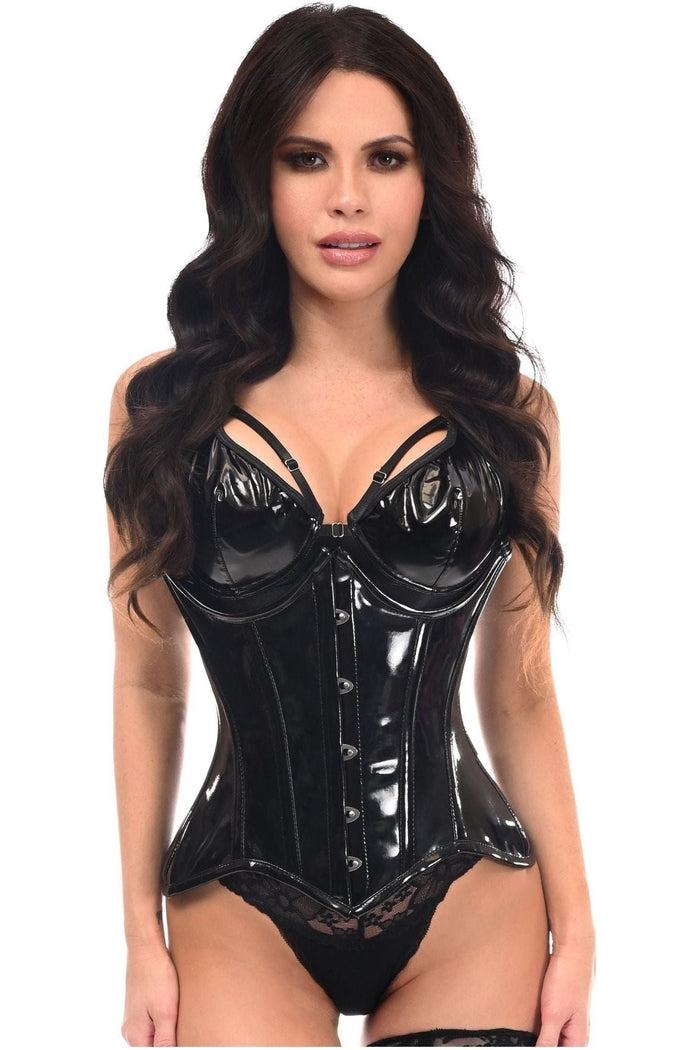 daisy beachwear Top Drawer Black Patent Steel Boned Underwire Curvy Cut Waist Cincher Corset