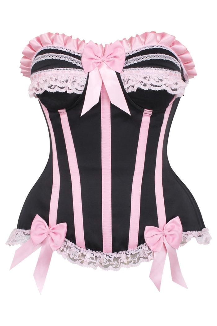 Daisy Beachwear Top Drawer Black/Pink Steel Boned Burlesque Corset