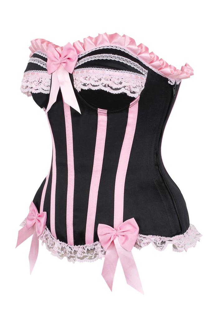 Daisy Beachwear Top Drawer Black/Pink Steel Boned Burlesque Corset