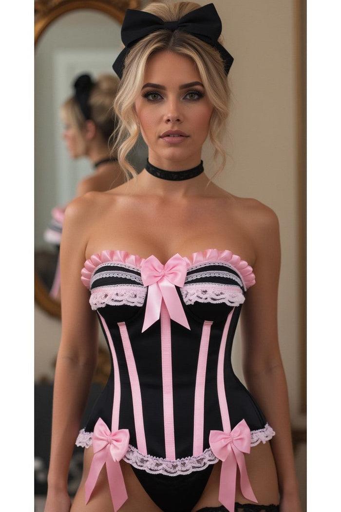 daisy beachwear Top Drawer Black/Pink Steel Boned Burlesque Corset