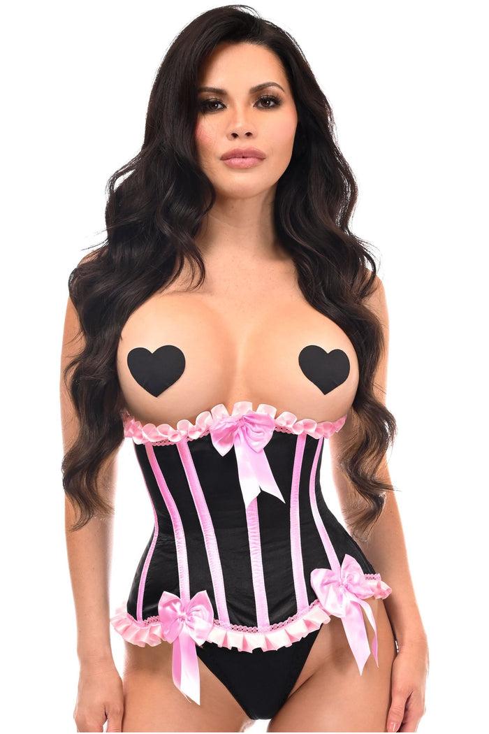 daisy beachwear Top Drawer Black/Pink Steel Boned Burlesque Underbust Corset Waist Cincher