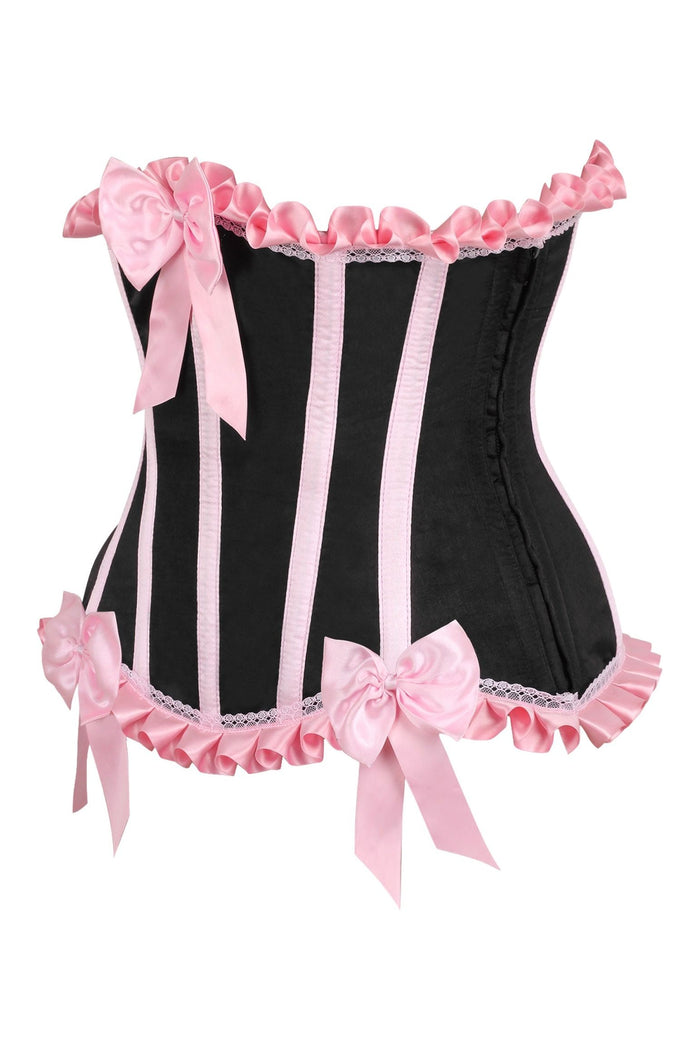 Daisy Beachwear Top Drawer Black/Pink Steel Boned Burlesque Underbust Corset Waist Cincher
