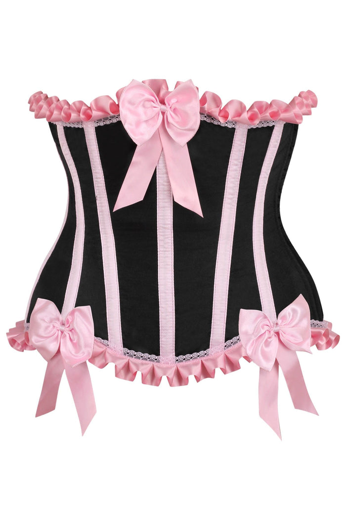 daisy beachwear Top Drawer Black/Pink Steel Boned Burlesque Underbust Corset Waist Cincher