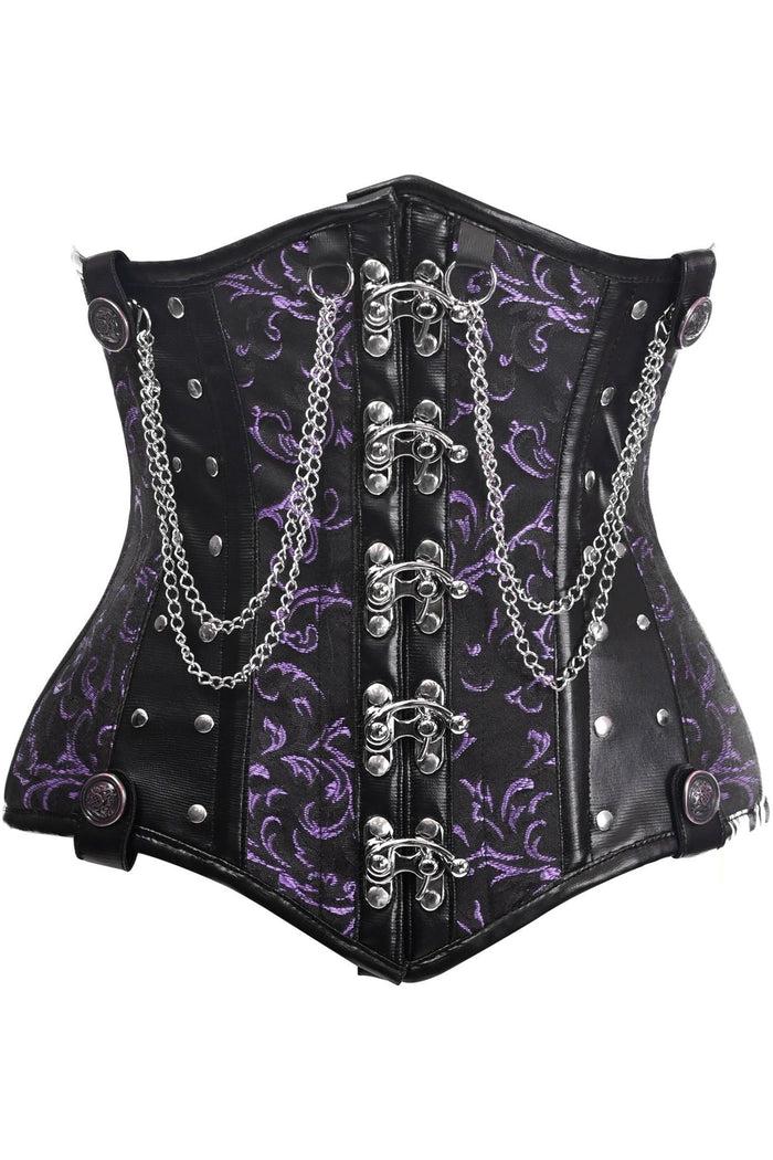 daisy beachwear Top Drawer Black/Purple Steel Boned Underbust Corset w/Chains and Clasps