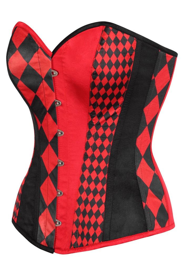 Daisy Beachwear Top Drawer Black/Red Print Steel Boned Corset