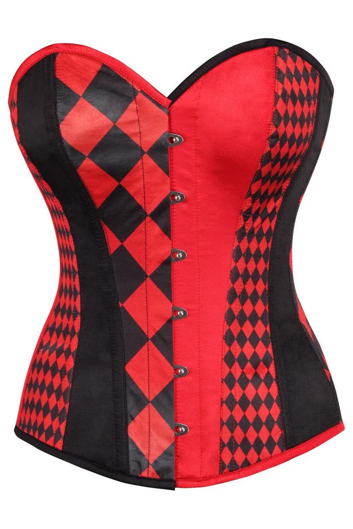 daisy beachwear Top Drawer Black/Red Print Steel Boned Corset