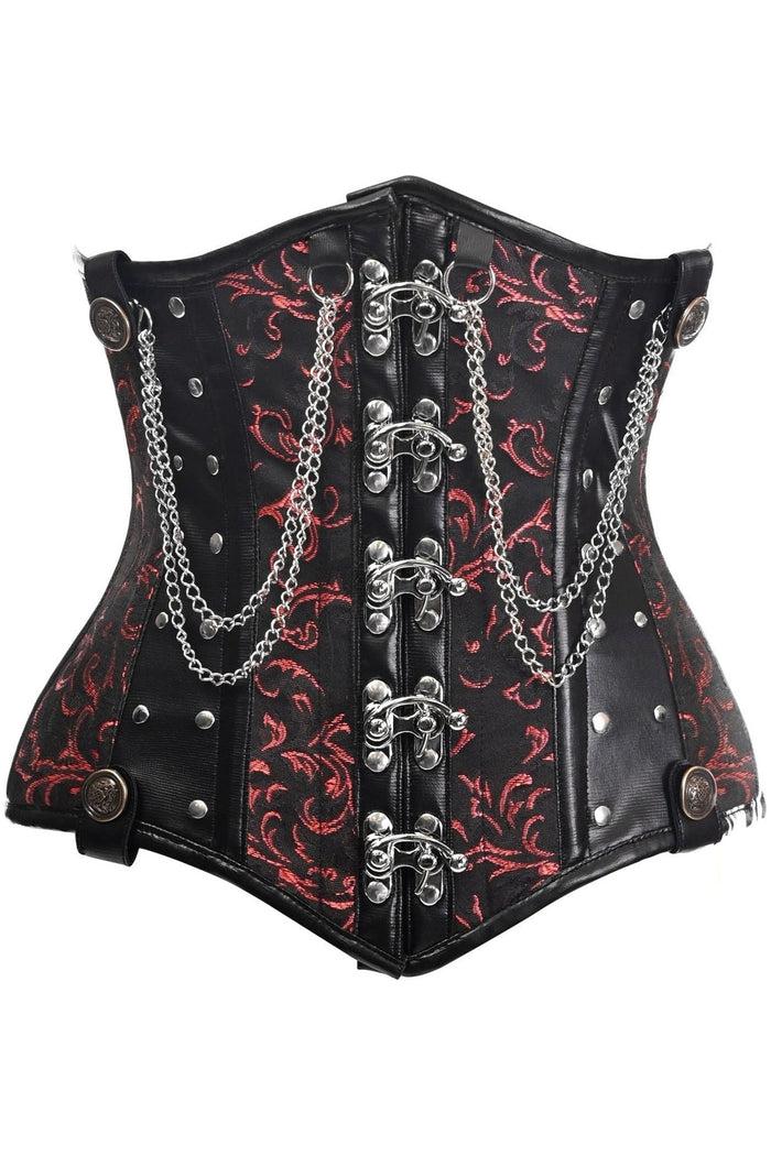 daisy beachwear Top Drawer Black/Red Steel Boned Underbust Corset w/Chains and Clasps