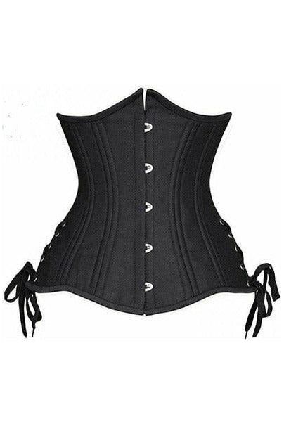 daisy beachwear Top Drawer Black Satin Double Steel Boned Curvy Cut Waist Cincher Corset w/Lace-Up Sides