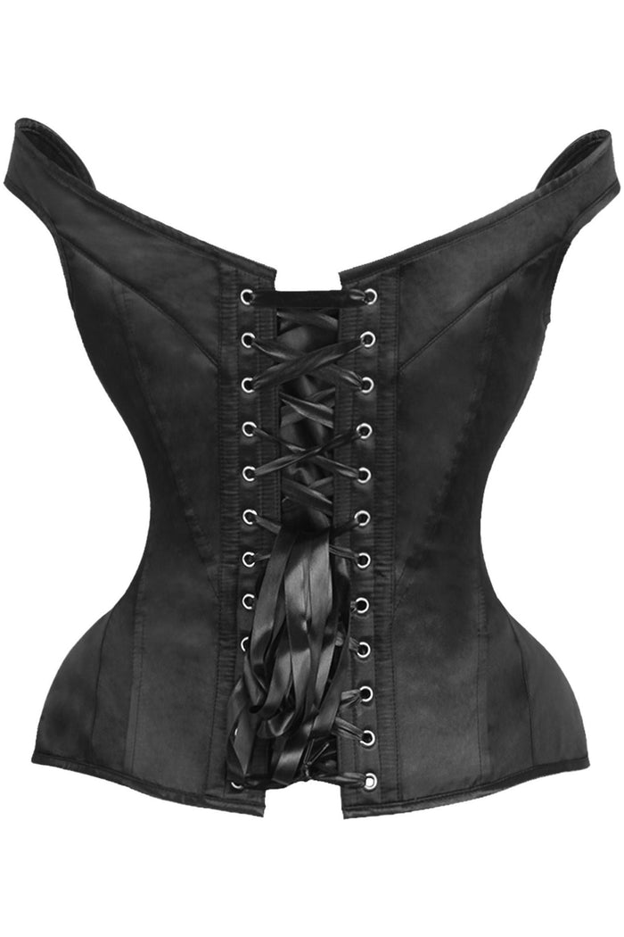 Daisy Beachwear Top Drawer Black Satin Steel Boned Corset W/Straps