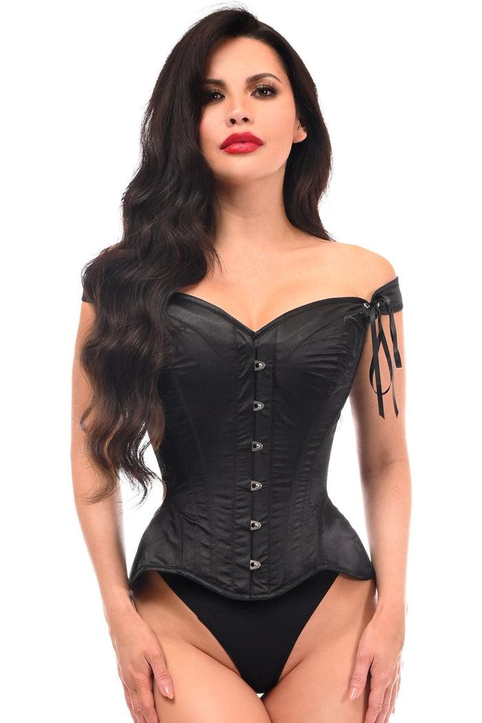 daisy beachwear Top Drawer Black Satin Steel Boned Corset w/Straps