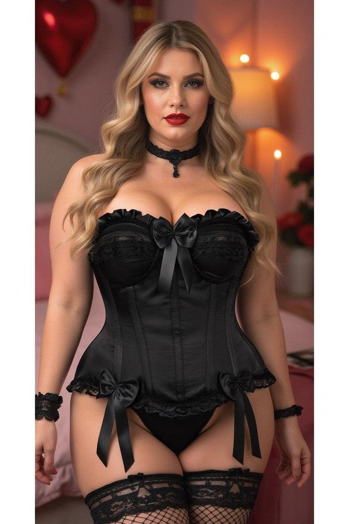 Daisy Beachwear Top Drawer Black Satin Steel Boned Overbust Corset