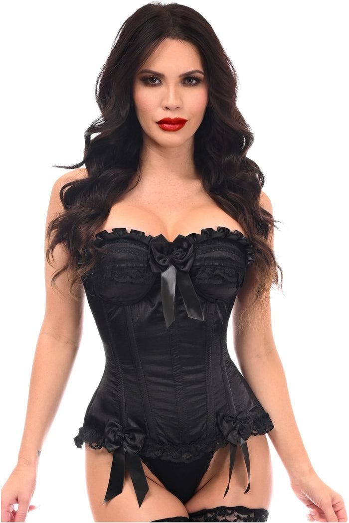 Daisy Beachwear Top Drawer Black Satin Steel Boned Overbust Corset