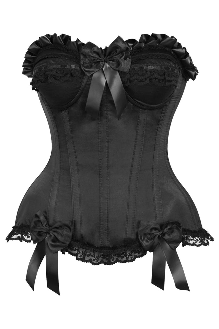 daisy beachwear Top Drawer Black Satin Steel Boned Overbust Corset