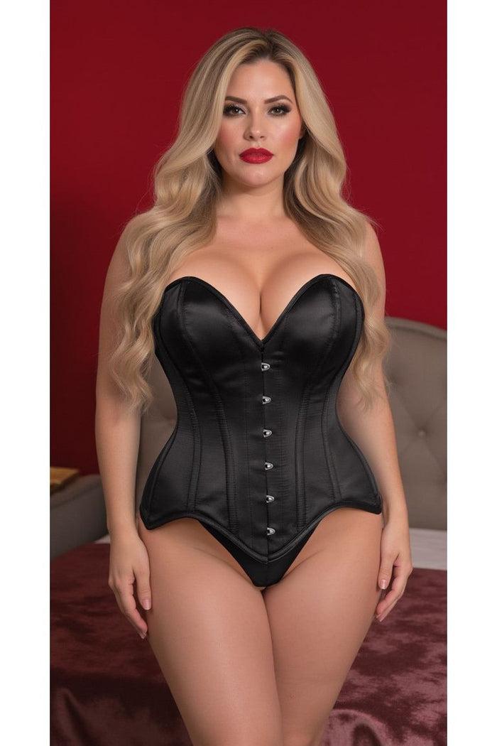Daisy Beachwear Top Drawer Black Satin Steel Boned Overbust Corset