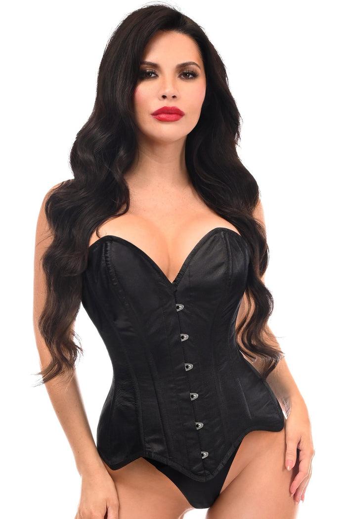 Daisy Beachwear Top Drawer Black Satin Steel Boned Overbust Corset