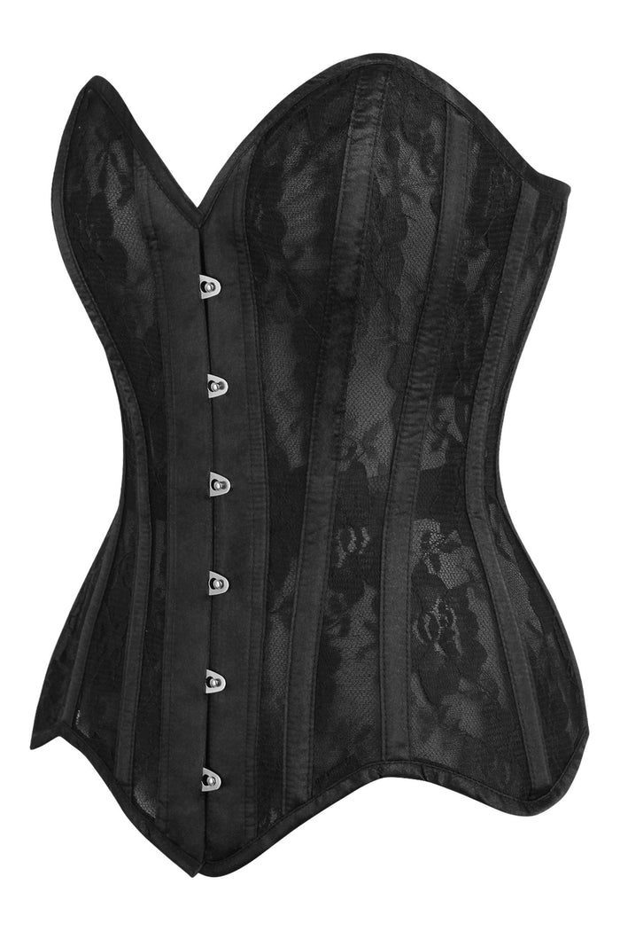 Daisy Beachwear Top Drawer Black Sheer Mesh Net & Lace Steel Boned Overbust Corset