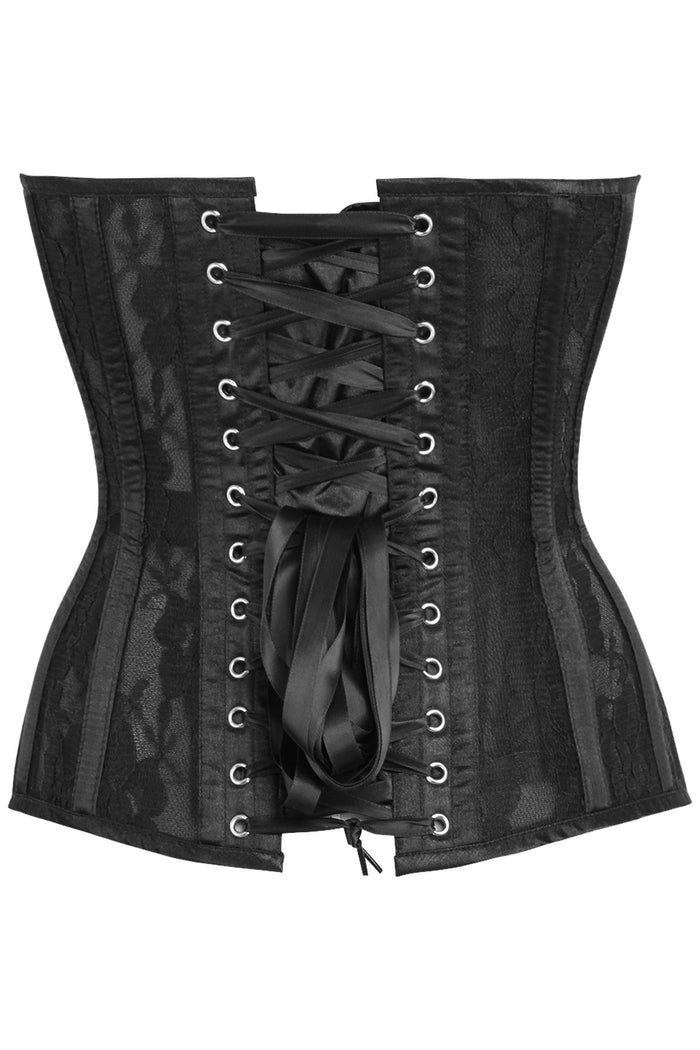 Daisy Beachwear Top Drawer Black Sheer Mesh Net & Lace Steel Boned Overbust Corset