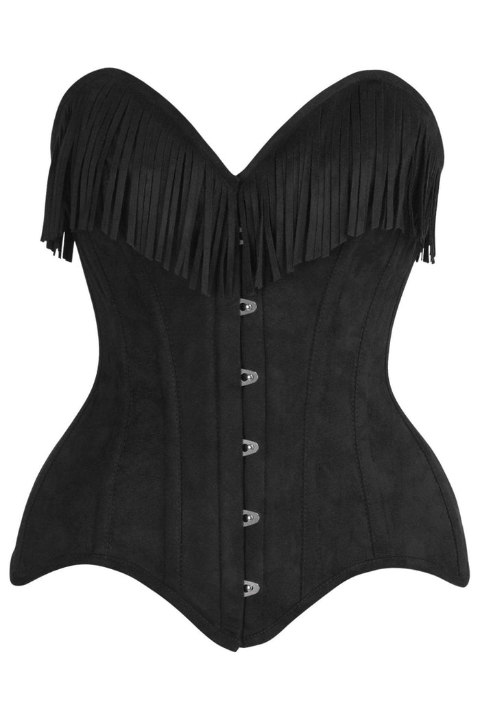 daisy beachwear Top Drawer Black Suede Steel Boned Overbust Corset w/Fringe
