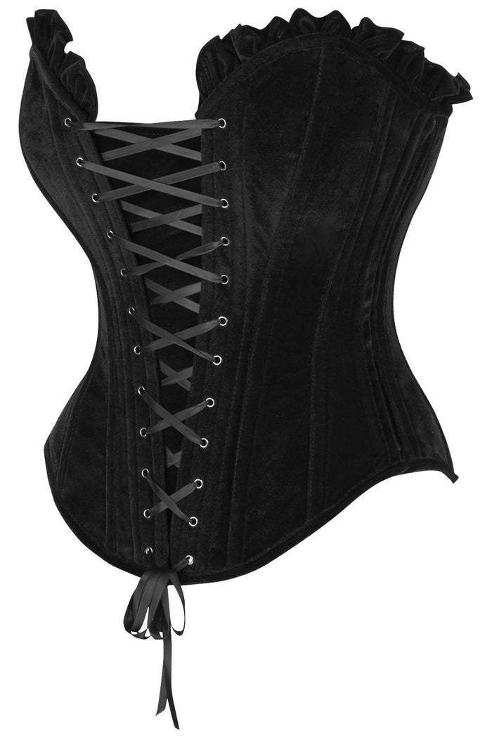 Daisy Beachwear Top Drawer Black Velvet Lace-Up Steel Boned Overbust Corset