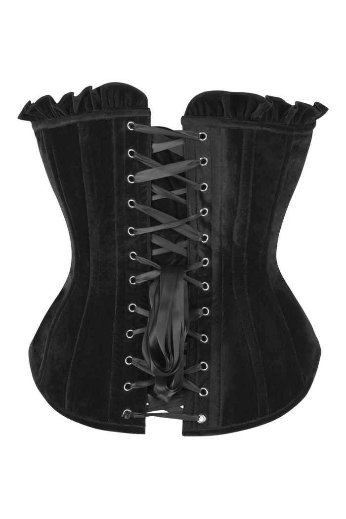 Daisy Beachwear Top Drawer Black Velvet Lace-Up Steel Boned Overbust Corset