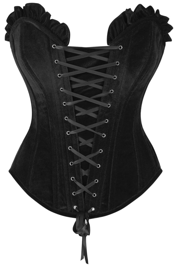 daisy beachwear Top Drawer Black Velvet Lace-Up Steel Boned Overbust Corset