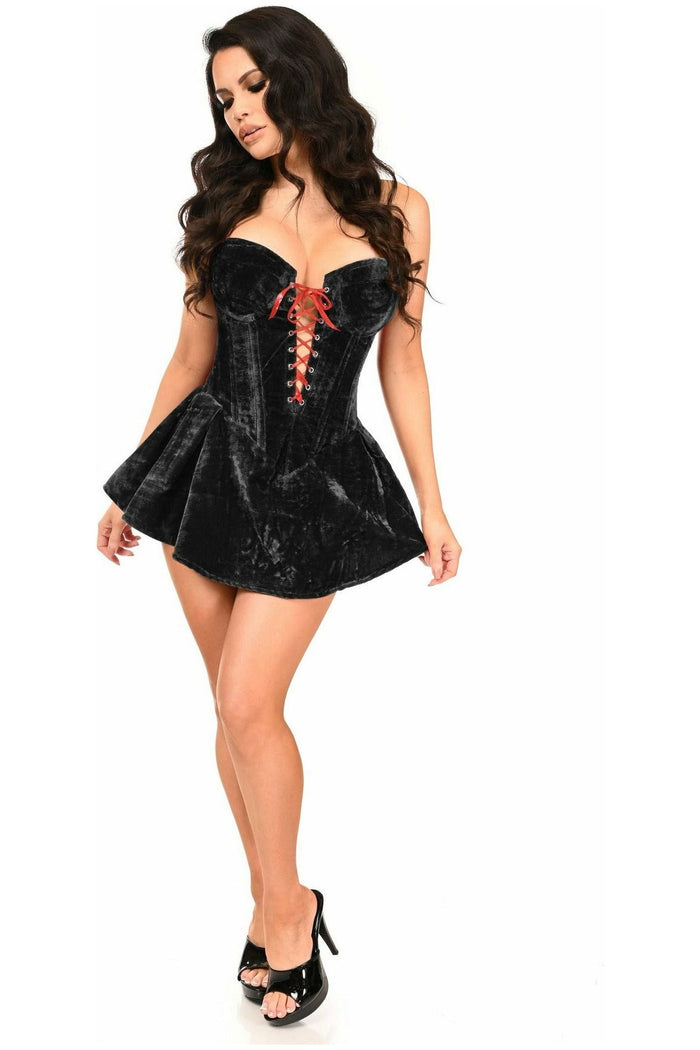 Daisy Beachwear Top Drawer Black Velvet Steel Boned Corset Dress