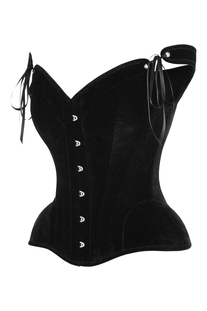 Daisy Beachwear Top Drawer Black Velvet Steel Boned Corset W/Straps