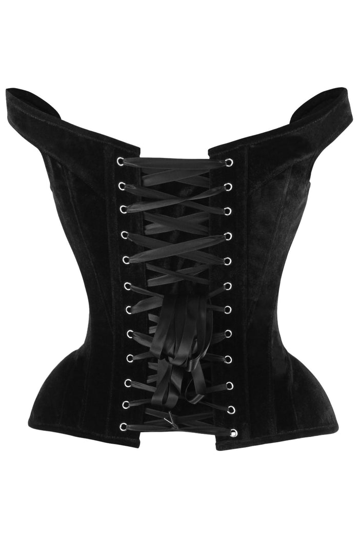 Daisy Beachwear Top Drawer Black Velvet Steel Boned Corset W/Straps