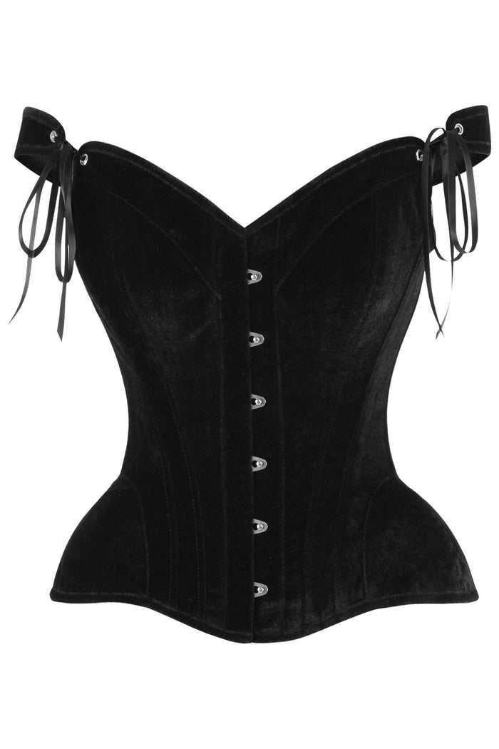daisy beachwear Top Drawer Black Velvet Steel Boned Corset w/Straps
