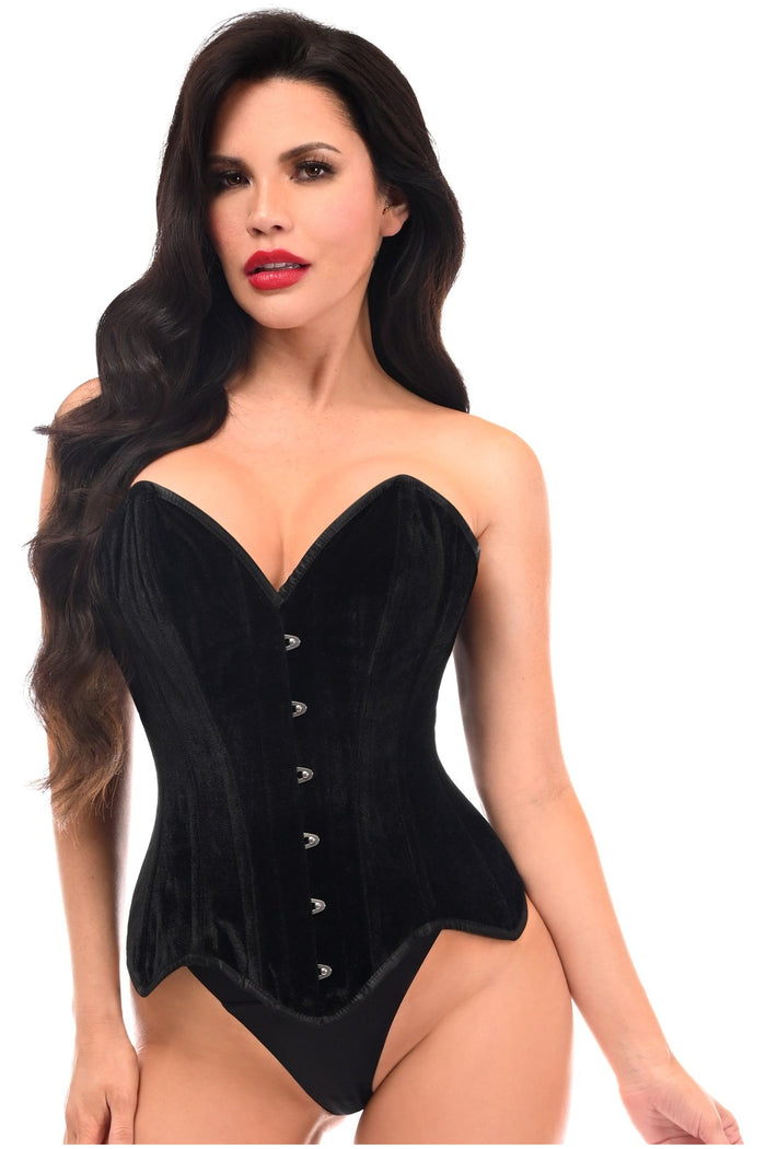 daisy beachwear Top Drawer Black Velvet Steel Boned Overbust Corset