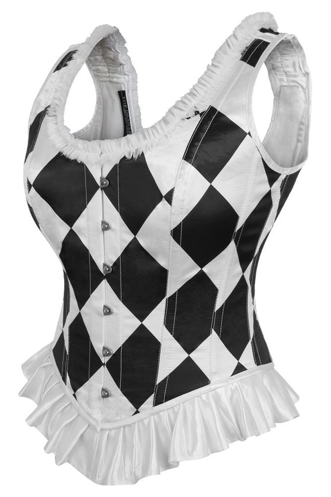 Daisy Beachwear Top Drawer Black/White Diamond Steel Boned Corset W/Straps