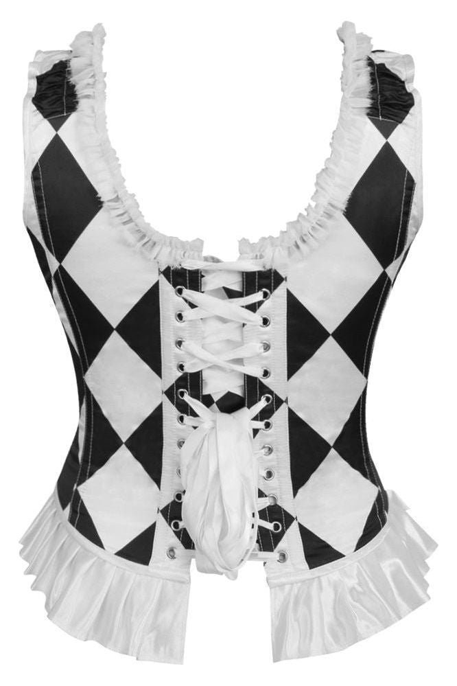 Daisy Beachwear Top Drawer Black/White Diamond Steel Boned Corset W/Straps