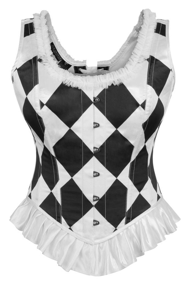 daisy beachwear Top Drawer Black/White Diamond Steel Boned Corset w/Straps