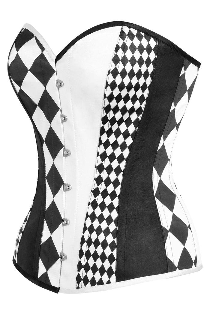 Daisy Beachwear Top Drawer Black/White Print Steel Boned Corset