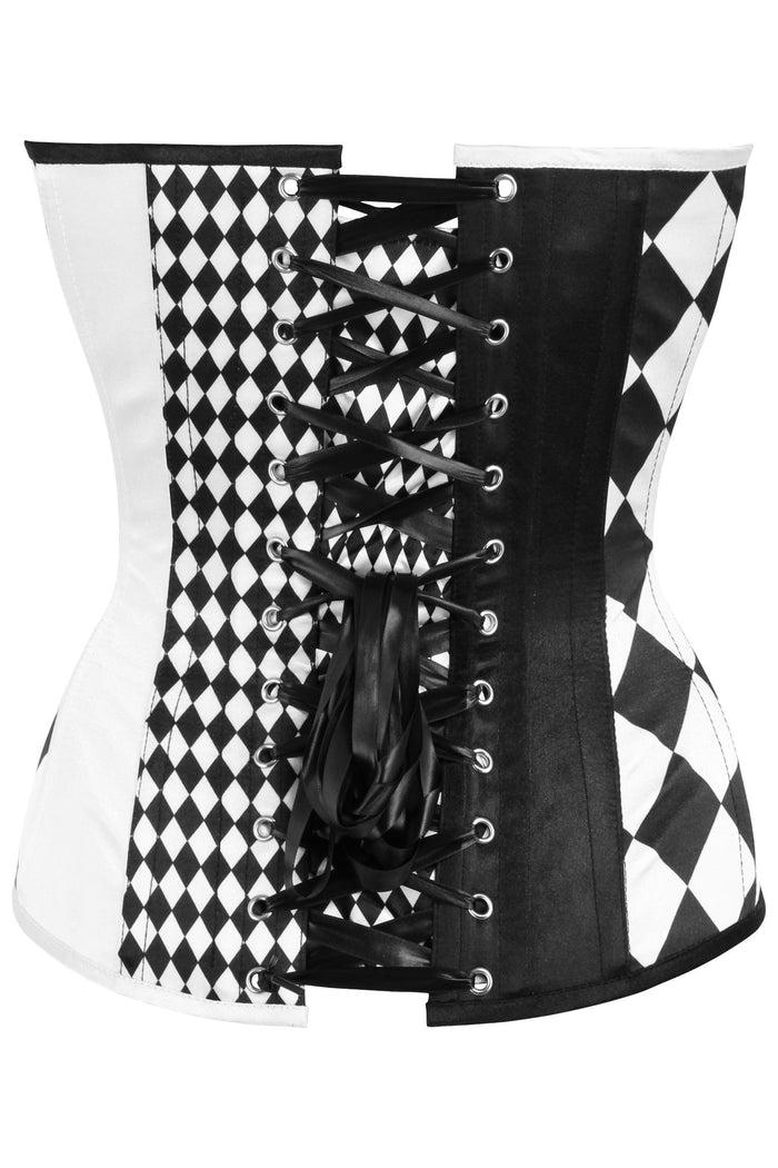 Daisy Beachwear Top Drawer Black/White Print Steel Boned Corset