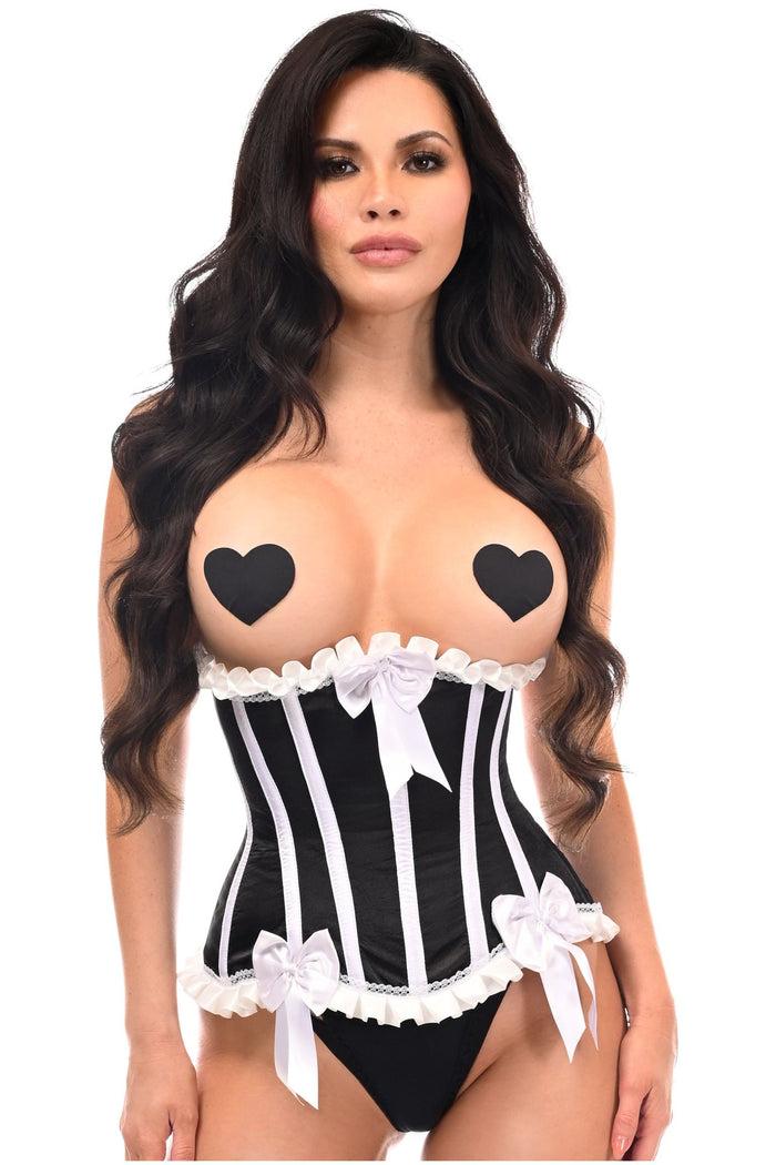 daisy beachwear Top Drawer Black/White Steel Boned Burlesque Underbust Corset Waist Cincher